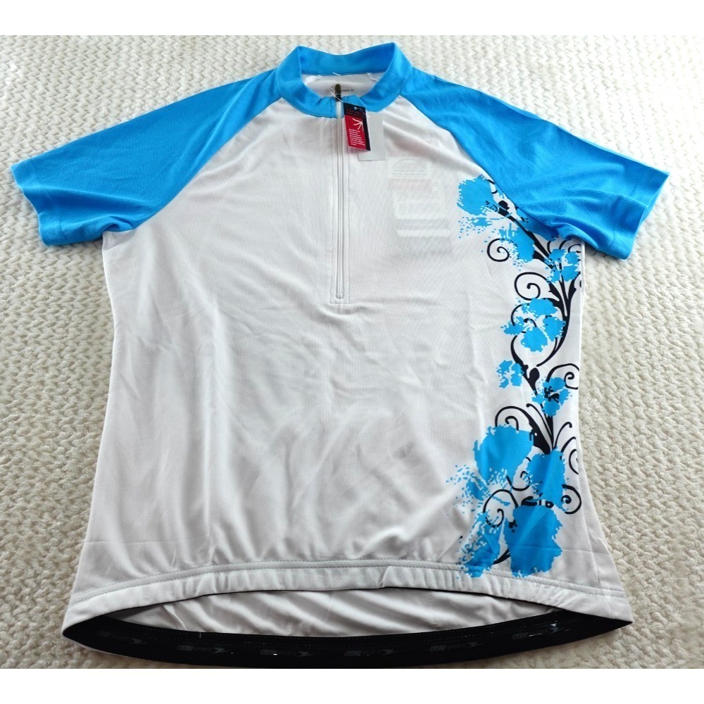 Crane Sports Athletics Wear Blue & White Cycling Jersey Women's Size M 44